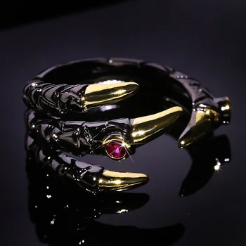 Винтажное металлическое кольцо с когтем дракона для мужчин, Индивидуальное панковское Двухцветное инкрустированное Розовым Цирконом Кольцо Демона, вечерние украшения