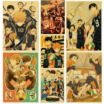 Винтажное японское аниме Haikyuu!! Ретро плакат из крафт-бумаги высокого качества, художественная печать для домашней комнаты, наклейки на стену