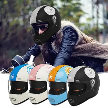 Винтажные шлемы, шлем с полным покрытием Для мужчин и женщин, термошлемы С защитой от запотевания, Мотоциклетный шлем с двойным зеркальным дизайном