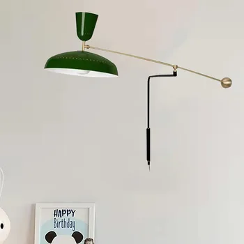 Винтажный настенный светильник, черный, красный, регулировка угла наклона абажура, ретро металлическая лампа E27, лампа для украшения спальни, кафе для чтения