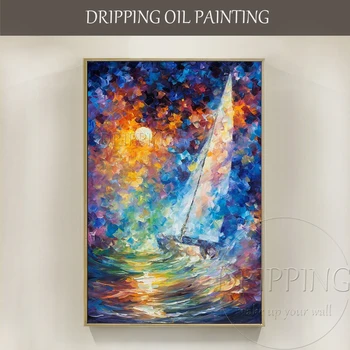 Высококачественные яркие цвета, абстрактный пейзаж, декор маслом, Нож с ручной росписью, Текстурированная красочная абстрактная лодка, картина маслом