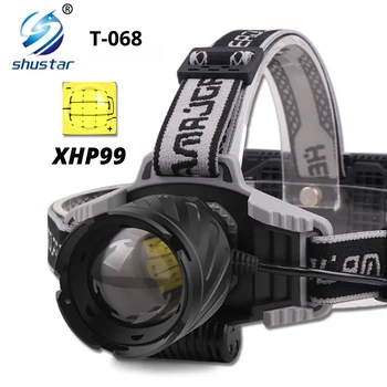Высокомощный XHP99 Супер яркий светодиодный налобный фонарь для рыбалки с телескопическим зумом IP64 Водонепроницаемый с дисплеем заряда