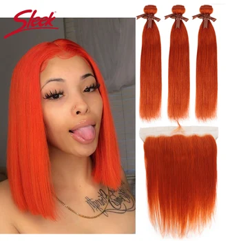 Гладкие норки оранжевого и красного блондинистого цвета, бразильские прямые пучки с фронтальным переплетением человеческих волос Remy для наращивания волос