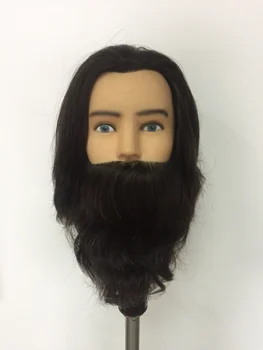 Голова манекена с 25 см 100% человеческих волос Черного цвета, мужская голова Манекена, голова куклы, Парик, Голова с бородой