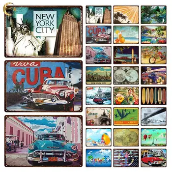 Городской Пейзаж Живописная Железная Пластина Натюрморт Архитектурная Иллюстрация Чувство Жестяной Вывески Куба Нью-Йорк Металлическая Табличка Декор Комнаты