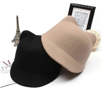 Горячая распродажа, зимняя модная женская шляпа дьявола с милыми кошачьими ушками, шерстяная кепка-котелок в стиле дерби