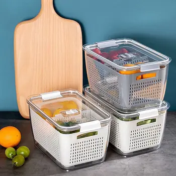 Двойная Сливная Корзина Ящик для Хранения Свежих Продуктов Кухонный Холодильник Ящик Для Хранения Овощей с Фильтром Корзина Для мытья посуды