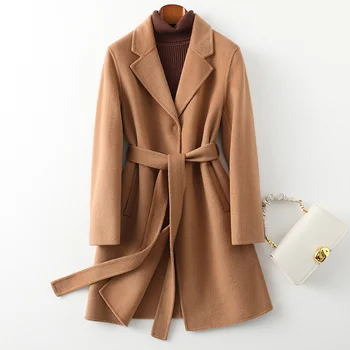 Двустороннее кашемировое пальто, женское пальто средней длины, осень-зима 2022, новое тонкое модное шерстяное пальто высокого класса, маленькое