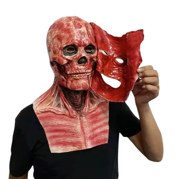 Двухслойная маска ужасов на Хэллоуин, Косплей, Омерзительный клоун, Страшный, Кожа для лица, Латекс, 2 слоя, Реквизит для скелета Ghostface