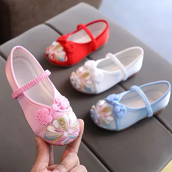 Демисезонные Лоферы; Обувь для девочек; Новинка 2023 года; Детская обувь с вышивкой для девочек; Танцевальные балетки на плоской подошве в китайском стиле; CSH1434