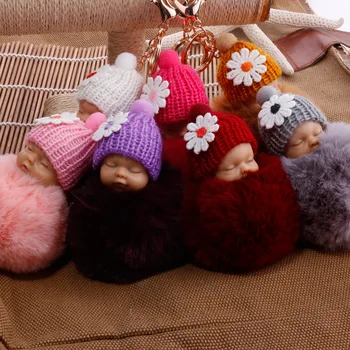 Детская кукла-игрушка DropshipCute Sleeping Baby Doll Брелки для ключей Для женщин, игрушка-сумка, брелок для ключей, Пушистый помпон, искусственный Мех, Плюшевые брелки