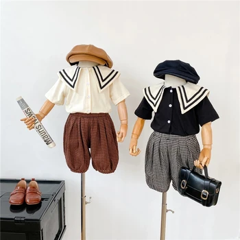 Детская Одежда в Испанском стиле, Летние комплекты одежды для маленьких девочек, Комплект из двух предметов, Шорты и топ для маленьких мальчиков, Детский костюм в Корейском Стиле