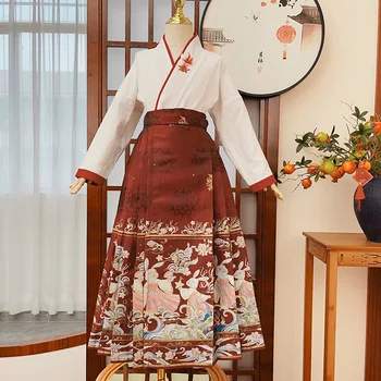 Детская повседневная юбка Hanfu с лошадиным лицом, Комплект Платьев для девочек, Кимоно в китайском стиле, Традиционная китайская одежда для Косплея