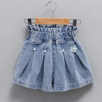 Детские Модные джинсы с радужными цветами в стиле пэчворк, С двойными карманами сзади, Летние расшитые бисером широкие брюки для девочек, Свободные Короткие брюки
