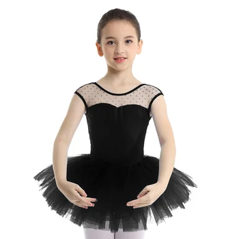 Детское Балетное платье для девочек без рукавов с эластичной сеткой, Гимнастическое Трико, платье-пачка, Детский сценический костюм