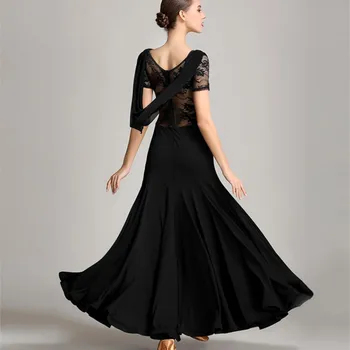 Дешевое Элегантное Сексуальное Кружевное Черное Длинное женское платье для профессионального Бального зала