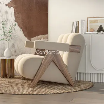 Диван Nordic Lounge Кресла для гостиной с бархатными подлокотниками Современные Уникальные Деревянные Салонные кресла Lazy Relax Одноместный Шезлонг Мебель для дома WKYZ