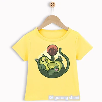 Желтая футболка с Принтом Кота Авокадо, Играющего В Мяч, Забавная Детская Одежда Для мальчиков, Летняя Футболка с коротким рукавом В стиле Харадзюку, Детская Одежда