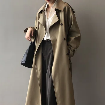 Женская длинная ветровка, весенняя новая корейская версия темперамента, свободная талия и тонкое повседневное пальто, женское