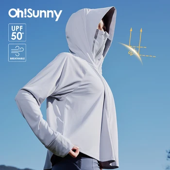 Женская одежда OhSunny, пальто с защитой от ультрафиолета, защита от солнца с капюшоном, свободная дышащая спортивная одежда для велоспорта с длинными рукавами