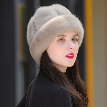 Женская Утолщенная Импортная меховая шапка, Зимняя термошапка из меха норки Высокого качества, Модная меховая шапка для улицы, предотвращающая простуду