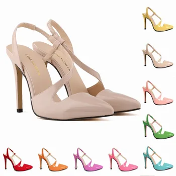 Женские босоножки Офисная обувь из искусственной кожи с острым носком на высоком тонком каблуке 11 см, sandalias mujer, 2023, женская обувь, размер 35-42