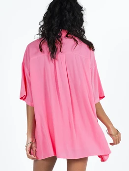 Женский розовый комплект юбок из двух предметов, стильные рубашки оверсайз с коротким рукавом, топы и кокетливые юбки для пляжной одежды
