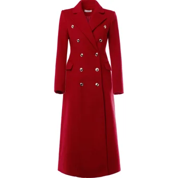 Женское зимнее пальто шерстяное Винтажное элегантное OL модное двубортное длинное пальто