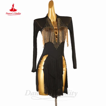 Женское платье с бахромой для латиноамериканских танцев, одежда для соревнований по Румбе, Чаче, танго, Одежда для латиноамериканских танцев