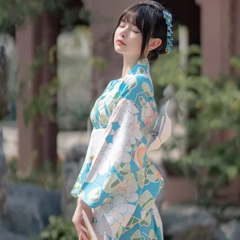 Женское Традиционное Кимоно в Японском Стиле с цветочным принтом, Летнее Длинное платье Юката в стиле ретро, костюм для Косплея, платье для выступлений
