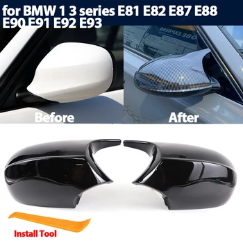 Замена крышки бокового зеркала заднего вида для BMW 1-3 Серии E90 E91 E92 E93 E81 E87 E82 E88 Из Глянцевого черного Углеродного волокна