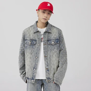Застиранная джинсовая куртка, мужские модные брендовые Свободные универсальные топы в гонконгском стиле