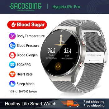 Здоровые Смарт-Часы с уровнем глюкозы В крови, Мужские Спортивные ЭКГ + PPG, Мониторинг ВСР, Артериальное Давление, Температура тела, Умные Часы Для Huawei Xiaomi