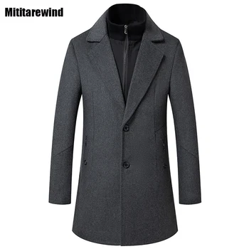 Зимнее шерстяное пальто для мужчин, модное повседневное, съемный двойной воротник, однобортное шерстяное пальто из смесовой шерсти, мужская куртка в английском стиле