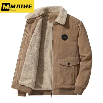 Зимняя мужская одежда, куртка, высококачественное вельветовое пальто из хлопка ягненка, утолщенная теплая хлопковая короткая куртка с кожаным воротником из пайки