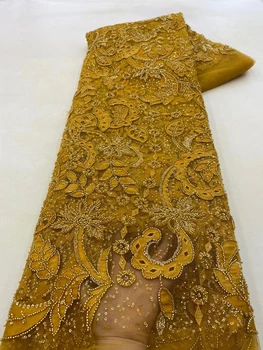Золотой итальянский тюль, кружевная сетка, блестки, бисероплетение, аппликация, нашивка, кружевное платье для свадебного мероприятия
