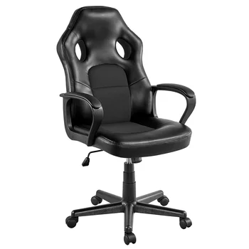 Игровое кресло SmileMart с регулируемым поворотом из искусственной кожи, кресло для офисной мебели черного цвета