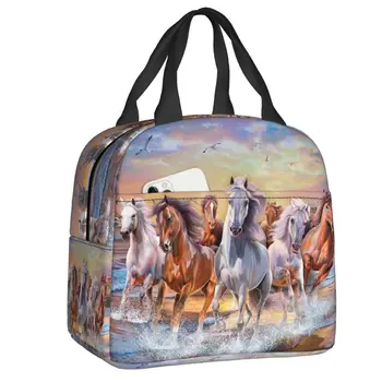 Изготовленная на заказ Классическая сумка для ланча с рисунком Бегущей лошади, Мужская Женская Теплая коробка-холодильник, изолированный ланч-бокс для детской школы