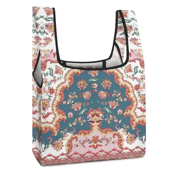 Индивидуальная Печатная Складная Хозяйственная сумка с двойным ремешком, сумка-тоут в этническом стиле Ретро, Повседневная женская сумка для хранения на заказ