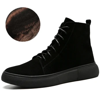 итальянский бренд, дизайнерские мужские повседневные зимние ботинки на теплом меху, черная зимняя обувь из коровьей кожи на платформе, ботильоны botas hombre zapatos