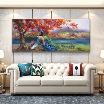 Картина с изображением дерева и Павлина на холсте, Настенный Плакат с изображением Горной воды, Картина с природным пейзажем для гостиной, Домашний декор Cuadros