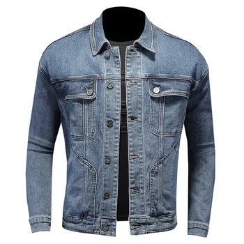 Качественная мужская джинсовая куртка, повседневное хлопковое пальто для мужчин, весенне-осенняя верхняя одежда, Однобортный отложной воротник