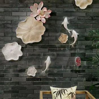 Китайская рыба-лотос из смолы, Настенное украшение, Домашняя гостиная, Фон, настенная роспись, Украшения, наклейка на стену в ресторане, ремесла