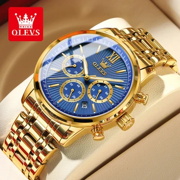 Классические мужские часы OLEVS с тремя маленькими циферблатами, оригинальные кварцевые часы для мужчин, Водонепроницаемые, из нержавеющей стали, Светящиеся, модный тренд