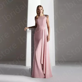 Классическое Бледно-розовое платье для матери Невесты, платья для мам без рукавов с круглым вырезом, Свадебные платья с цветами