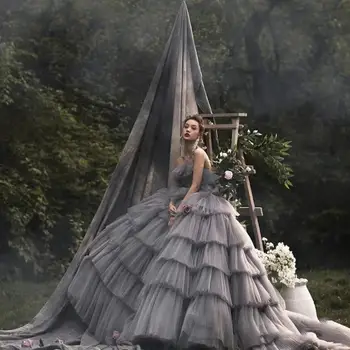 Классическое сексуальное бальное платье без бретелек, свадебные платья, серое тюлевое свадебное платье с небольшим шлейфом, модное простое платье Vestidos De Novia