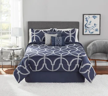 Комплект одеял из жаккарда с геометрическим рисунком из 7 предметов, синий, полный /Queen
