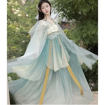 Комплект платьев Hanfu в китайском стиле, женские Винтажные Элегантные С Цветочной вышивкой танцевальные костюмы Феи, женские милые наряды Принцессы