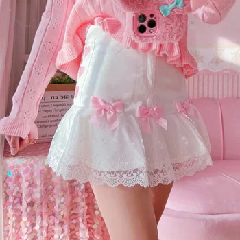 Корейская модная Женская Белая кружевная мини-юбка в стиле 