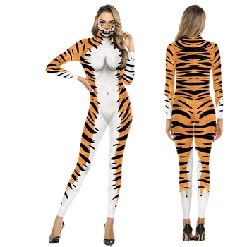костюм Влюбленной пары Из кожи Жирафа, Тигра, леопарда, сексуальные Боди с 3D принтом, костюм для Косплея, комбинезон, комбинезоны с длинным рукавом